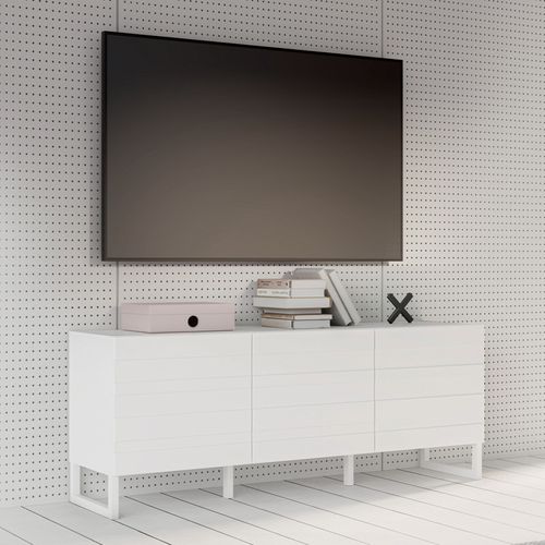 Meuble TV Avec Façades Fraisées Blanc Mat Et Pieds Luges - Ariana