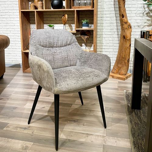 Lot 2 Chaises Repas Tissu Microfibre Gris Clair Pieds Métal - Atlanta