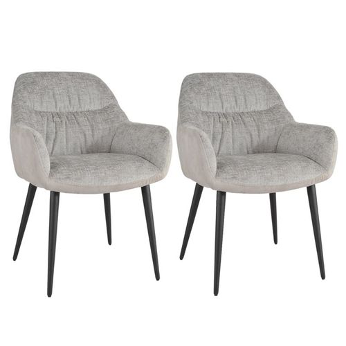Lot 2 Chaises Repas Tissu Microfibre Gris Clair Pieds Métal - Atlanta