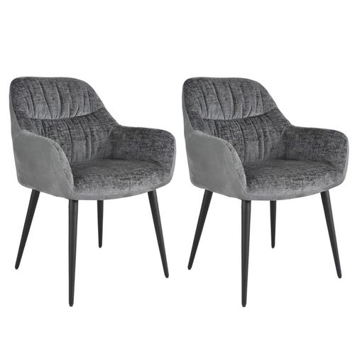 Lot 2 Chaises Repas Microfibre Gris Anthracite Pieds Métal - Atlanta