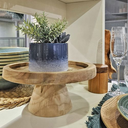 Plateau / Présentoir Rond Sur Pied D. 27 Cm En Bois De Teck - Alice