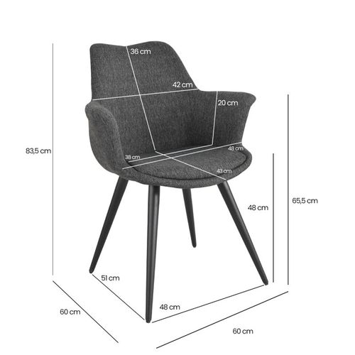 Lot 2 Chaises En Tissu Gris Foncé Pieds Métal Et Accoudoirs – Calgary