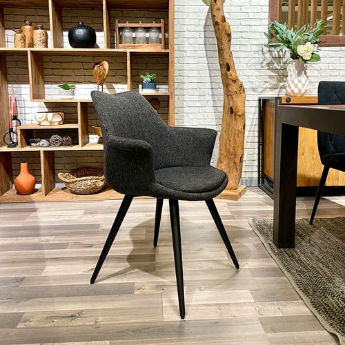 Lot 2 Chaises En Tissu Gris Foncé Pieds Métal Et Accoudoirs – Calgary