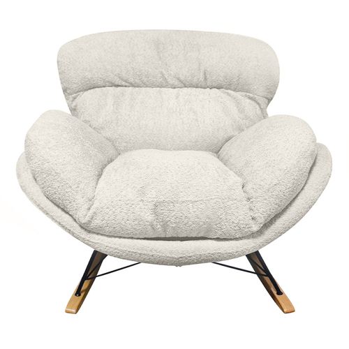 Fauteuil à Bascule Tissu Bouclette Beige Pieds Bois Et Métal - Miguel