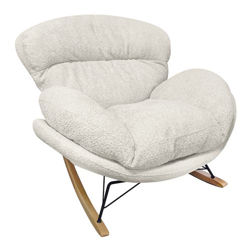 Fauteuil à Bascule Tissu Bouclette Beige Pieds Bois Et Métal - Miguel