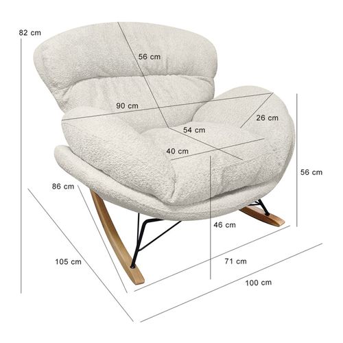 Fauteuil à Bascule Tissu Bouclette Beige Pieds Bois Et Métal - Miguel