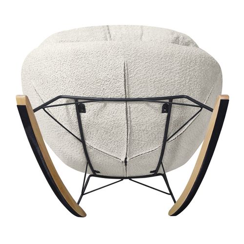 Fauteuil à Bascule Tissu Bouclette Beige Pieds Bois Et Métal - Miguel