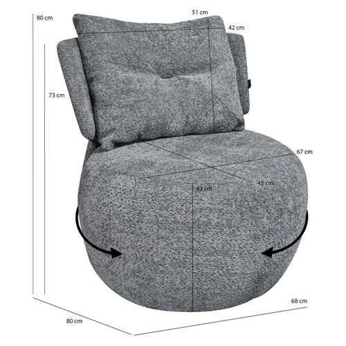 Fauteuil Pivotant 360° En Tissu Gris Avec Coussin Amovible - Ernesto