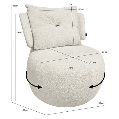 Fauteuil Pivotant 360° En Tissu Beige Avec Coussin Amovible - Ernesto