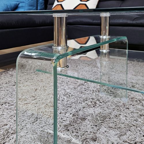 Table Basse L. 100 Cm Avec Double Plateau En Verre Trempé - Ice