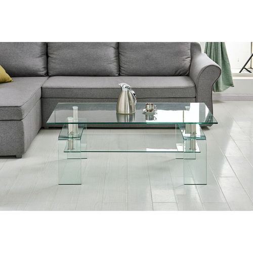 Table Basse L. 100 Cm Avec Double Plateau En Verre Trempé - Ice