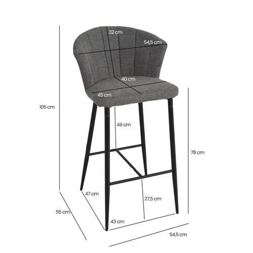 Lot 2 Tabourets Bar Tissu Gris Anthracite Piètement Métal – Montreal
