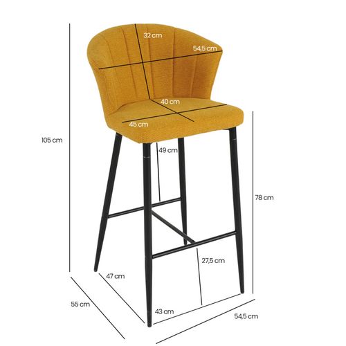 Tabouret De Bar En Tissu Jaune Moutarde Et Piètement Métal – Montreal