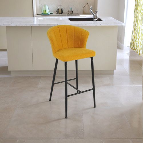 Tabouret De Bar En Tissu Jaune Moutarde Et Piètement Métal – Montreal