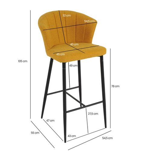 Lot 2 Tabourets De Bar Tissu Jaune Moutarde Piètement Métal – Montreal