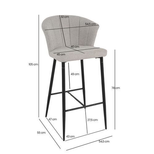Tabouret De Bar En Tissu Gris Clair Avec Piètement Métal – Montreal