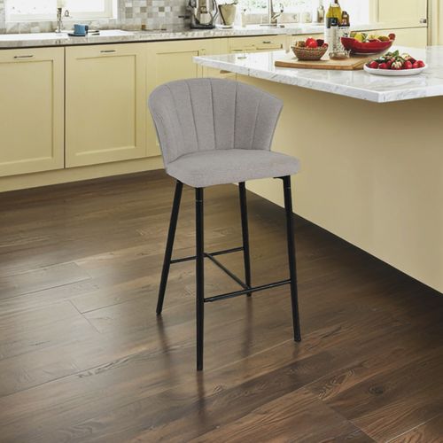 Tabouret De Bar En Tissu Gris Clair Avec Piètement Métal – Montreal