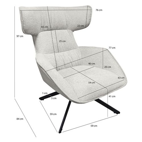 Fauteuil Pivotant 360° En Velours Chiné Écru Et Métal Noir - Antonio