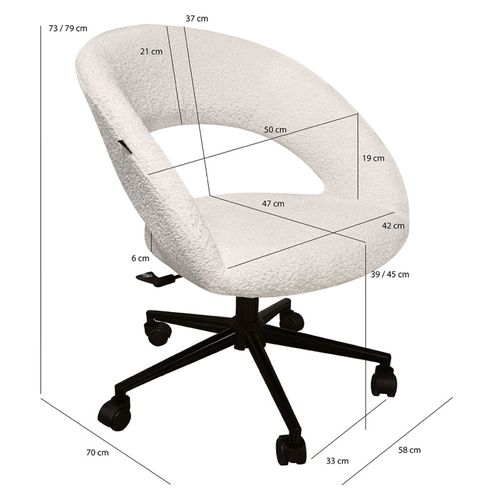 Fauteuil De Bureau En Tissu Bouclette Écru Avec Piètement Noir - Marty