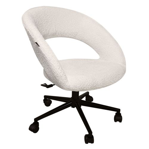 Fauteuil De Bureau En Tissu Bouclette Écru Avec Piètement Noir - Marty