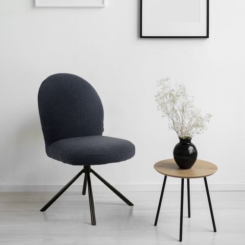 Chaise Rotative 180° En Tissu Bouclette Noir Et Métal Noir - Julien