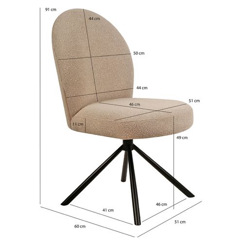 Chaise Rotative 180° En Tissu Bouclette Beige Et Métal Noir - Julien