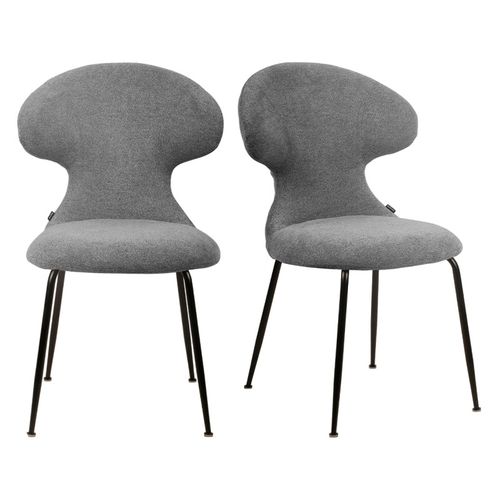 Lot De 2 Chaises En Tissu Doux Gris Avec Pieds En Métal Noir - Gloria