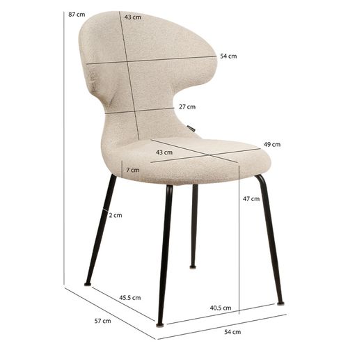 Chaise En Tissu Doux Beige Avec Pieds En Métal Noir - Gloria
