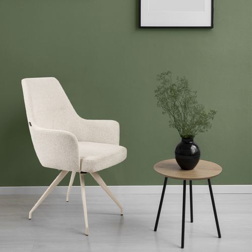 Chaise Rotative 180° Tissu Doux Écru Et Pieds En Métal Écru - Rico