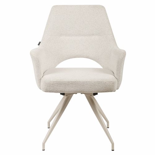 Chaise Rotative 180° Tissu Doux Écru Et Pieds En Métal Écru - Rico