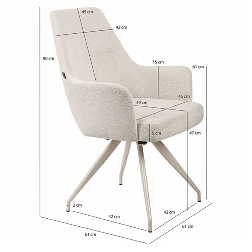 Chaise Rotative 180° Tissu Doux Écru Et Pieds En Métal Écru - Rico