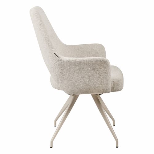 Chaise Rotative 180° Tissu Doux Écru Et Pieds En Métal Écru - Rico