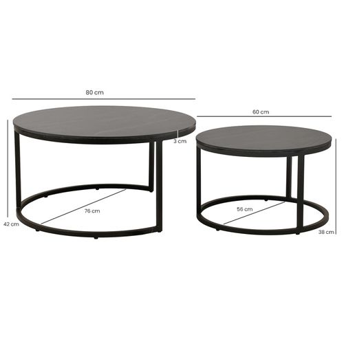 Tables Basses Gigognes Rondes Céramique Gris Marbré Pied Métal – Oxy