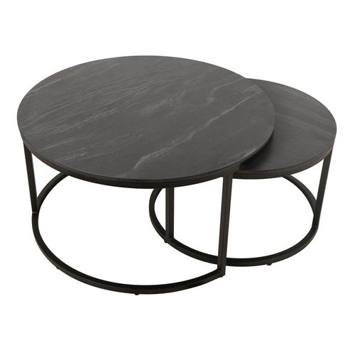 Tables Basses Gigognes Rondes Céramique Gris Marbré Pied Métal – Oxy