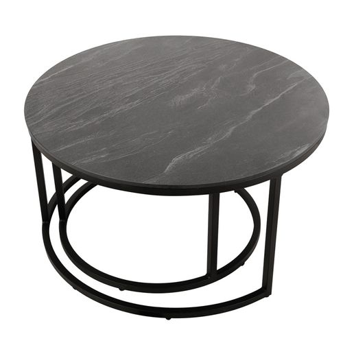 Tables Basses Gigognes Rondes Céramique Gris Marbré Pied Métal – Oxy
