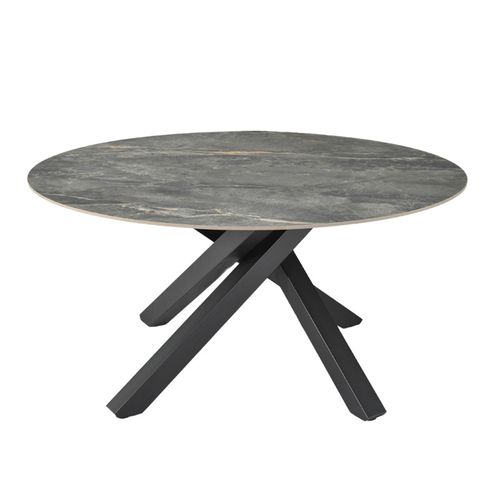 Table Ronde D.150 Cm Céramique Gris Marbré Et Pieds Métal Noir – Ruby