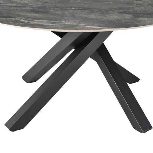 Table Ronde D.150 Cm Céramique Gris Marbré Et Pieds Métal Noir – Ruby