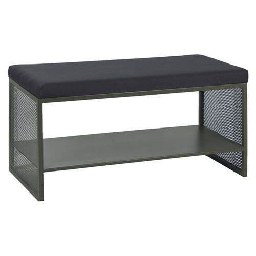 Banc Entrée L. 102 Cm En Métal Ajouré Vert Foncé Et Tissu - Lone 6986