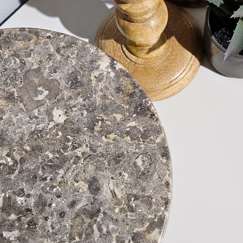 Plateau / Présentoir Rond Sur Pied D. 25 Cm En Marbre Gris - Margaret