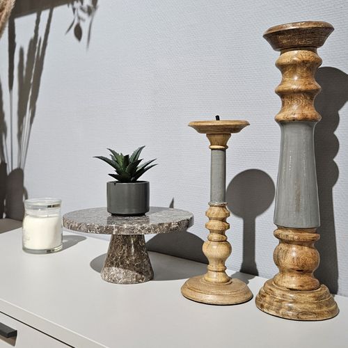 Plateau / Présentoir Rond Sur Pied D. 25 Cm En Marbre Gris - Margaret