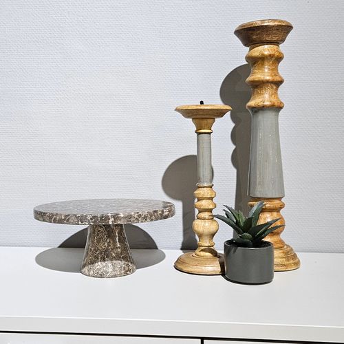 Plateau / Présentoir Rond Sur Pied D. 25 Cm En Marbre Gris - Margaret