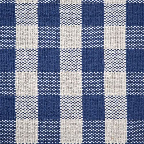 Tapis 120 X 180 Cm En Coton Brodé à Carreaux Bleu Et Blanc – Atlas