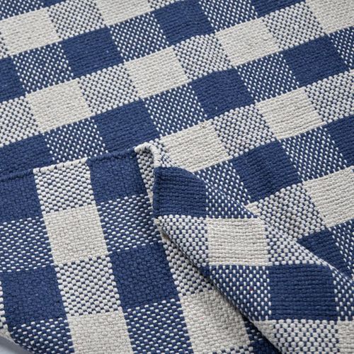 Tapis 120 X 180 Cm En Coton Brodé à Carreaux Bleu Et Blanc – Atlas