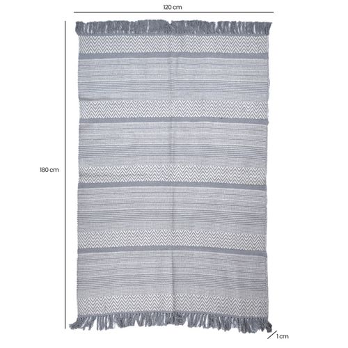 Tapis 120 X 180 Cm En Coton Brodé De Lignes Et Chevrons Gris – Flicker