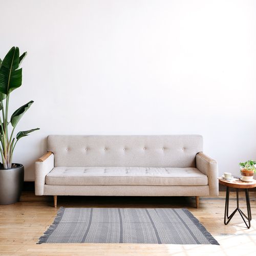 Tapis 120 X 180 Cm En Coton Brodé De Lignes Et Chevrons Gris – Flicker