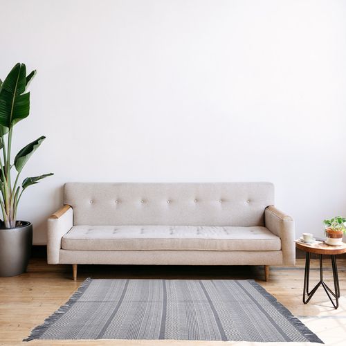 Tapis 140 X 200 Cm Coton Brodé De Lignes Et Chevrons Gris – Flicker