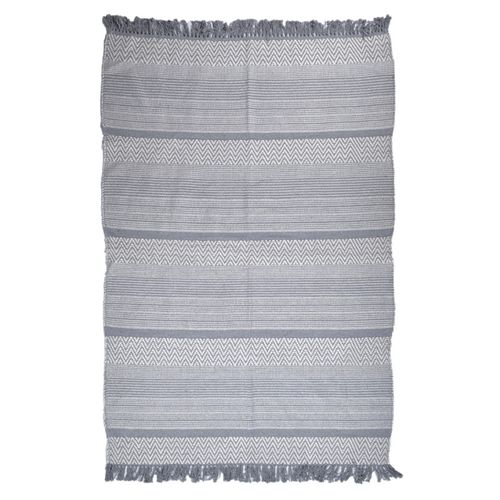 Tapis 140 X 200 Cm Coton Brodé De Lignes Et Chevrons Gris – Flicker