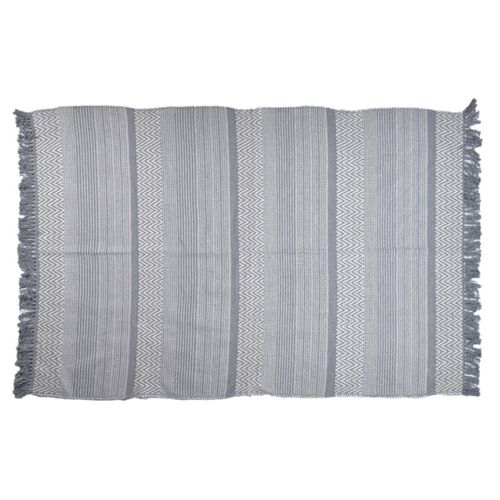 Tapis 140 X 200 Cm Coton Brodé De Lignes Et Chevrons Gris – Flicker