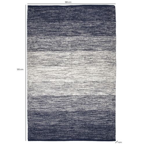 Tapis 120 X 180 Cm Coton Brodé Avec Dégradé De Bleu Vieilli – Saphir