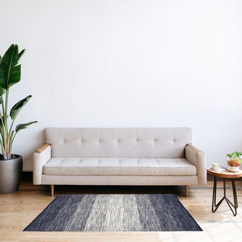 Tapis 120 X 180 Cm Coton Brodé Avec Dégradé De Bleu Vieilli – Saphir